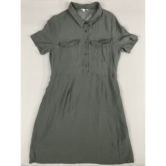 Mittoshop Button Detail Midi Shirt Dress Women's M Grey Short Sleeve Collared - Picture 3 of 14